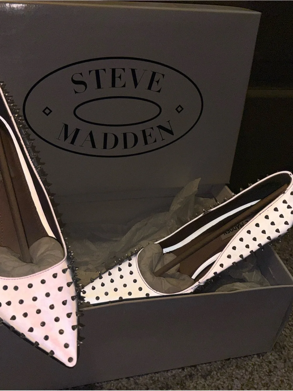 Steve Madden Gray Studded Pointed-Toe Stilettos
